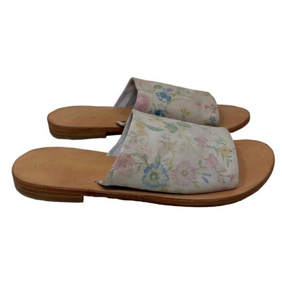 Free People Vicente Leather Slide Sandals Natural Floral 38/8 - Picture 2 of 4